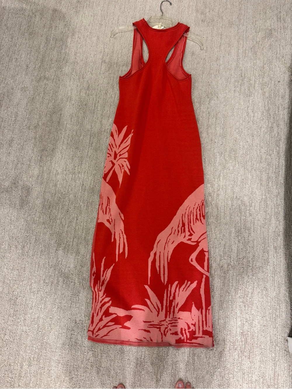 Coral Orange and Pink Racerback Midi Dress with Pink Flamingo Print - Picture 3 of 5